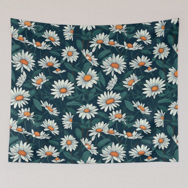 Artikelvorschau, Daisies flowers pattern with dark blue background. entworfen und verkauft von LJaco.