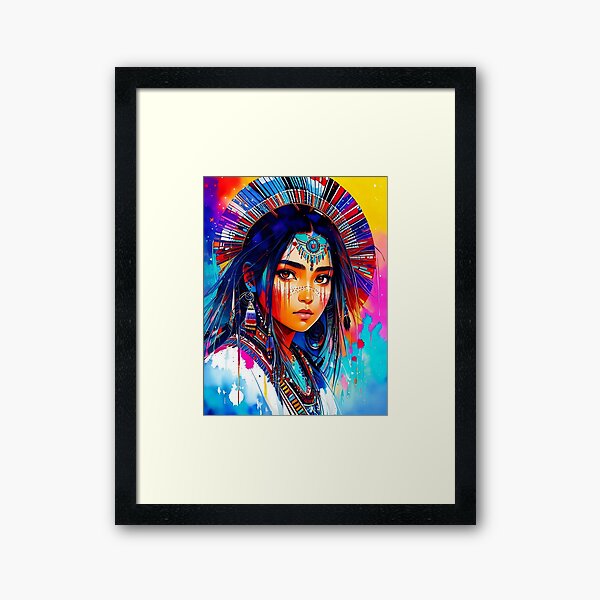 Hotsell 2 TAZOUZ NATIVE AMERICAN GLASS FRAMED ART PRINTS - INDIAN GIRL & ELDER - 17 x 13