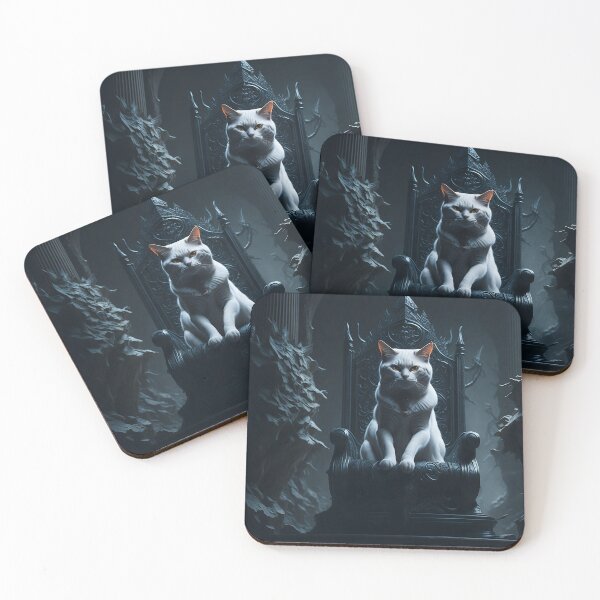 Item preview, White cat sits on dark throne designed and sold by Catagraphic.