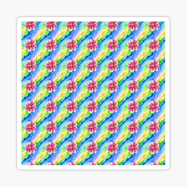 Item preview, Red Watercolor Flower Pattern on Yellow Green and Blue Diagonal Background designed and sold by Aaron2610.