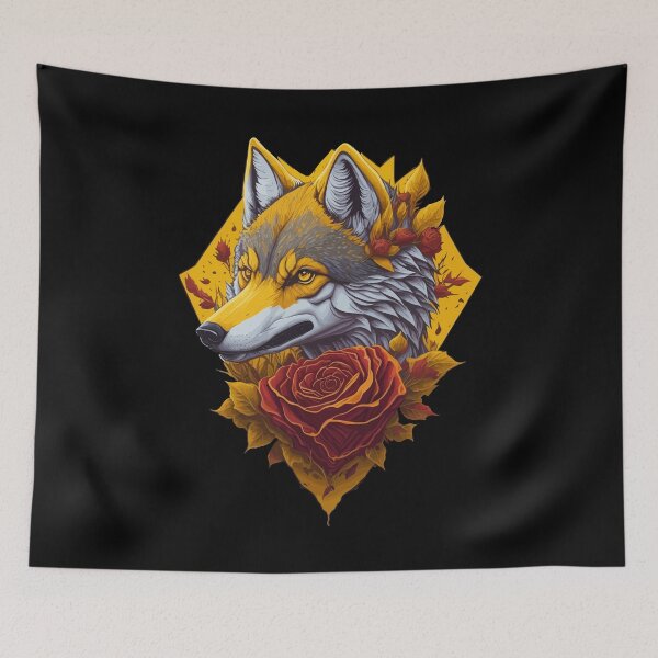 Item preview, Colorful Wolf With Flowers designed and sold by RockBeeDesigns.