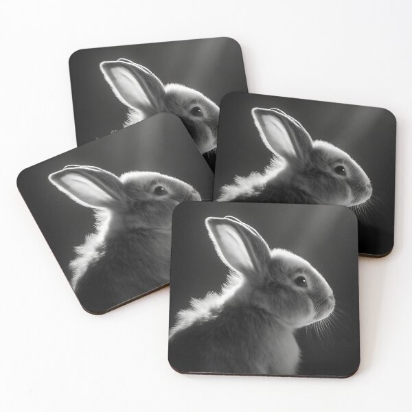 Item preview, Rabbit Cute Wild Animal Black and White Rabbit Nature Rabbit BW Ears Up Raised Hare Baby NAC designed and sold by Univers Noir et Blanc.