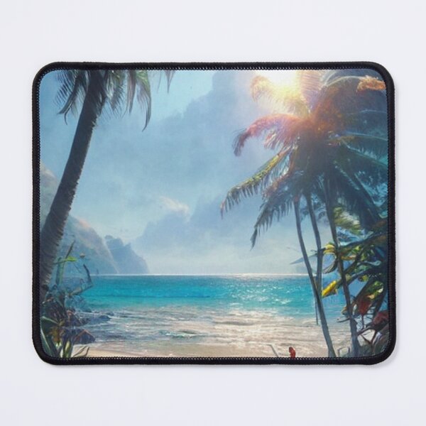 Item preview, beach calm sandy beach leaves leaf rainbow sunny waves ocean scenery palm trees designed and sold by ZoeZarb.
