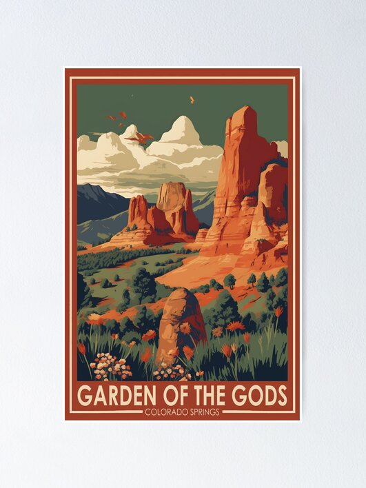 Garden of the Gods Colorado Springs Travel Art Vintage