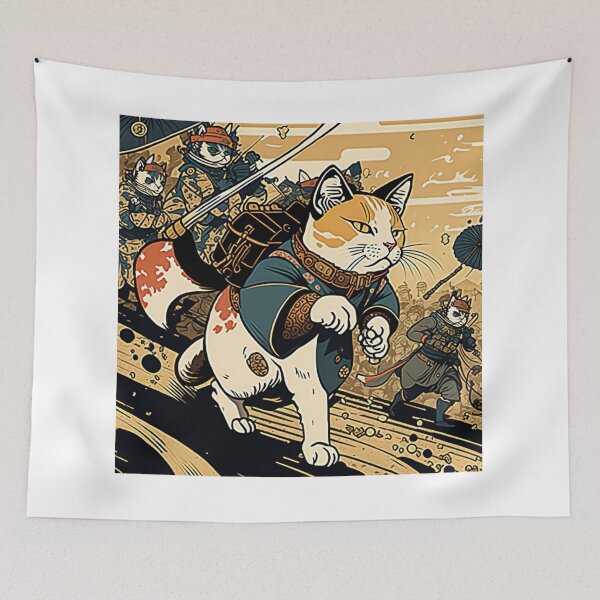 Artikelvorschau, Ircon Clad Ukiyo-e Stil Cat Krieger heldenhafter Angriff entworfen und verkauft von JCatDesign.