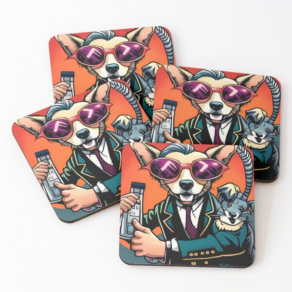 Item preview, Vector illustration of a dog in a jacket, tie and sunglasses holding a remote control. designed and sold by LooperSDart.