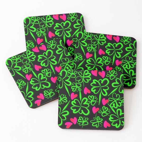 Item preview, Good luck, lucky clover and hearts with black background designed and sold by Binas-gallery.