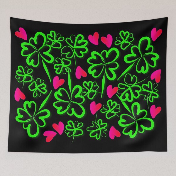 Item preview, Good luck, lucky clover and hearts with black background designed and sold by Binas-gallery.
