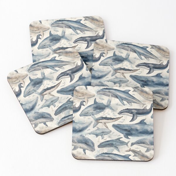 Item preview, Whales Fantastic Sea Animals Vintage Watercolor Pattern designed and sold by SecretDicer.