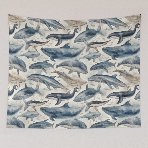 Item preview, Whales Fantastic Sea Animals Vintage Watercolor Pattern designed and sold by SecretDicer.