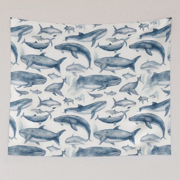 Item preview, Whales Fantastic Sea Animals Retro Watercolor Pattern designed and sold by SecretDicer.