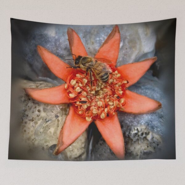 Item preview, Honeybee perched on a red pomegranate flower designed and sold by Katrina Valuyeva.