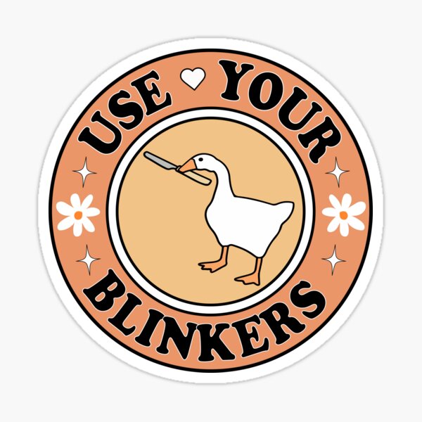Vista previa del artículo con la obra «Parachoque Círculo lindo Use Your Blinkers Funny Goose Meme», diseñado y vendido por Burpishop.