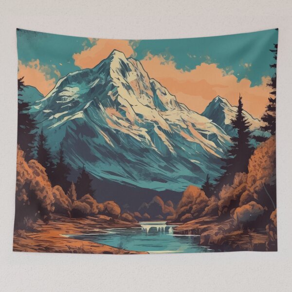 Item preview, Mount Cook with River and Native Forest - Vintage New Zealand  designed and sold by GVRDesign.