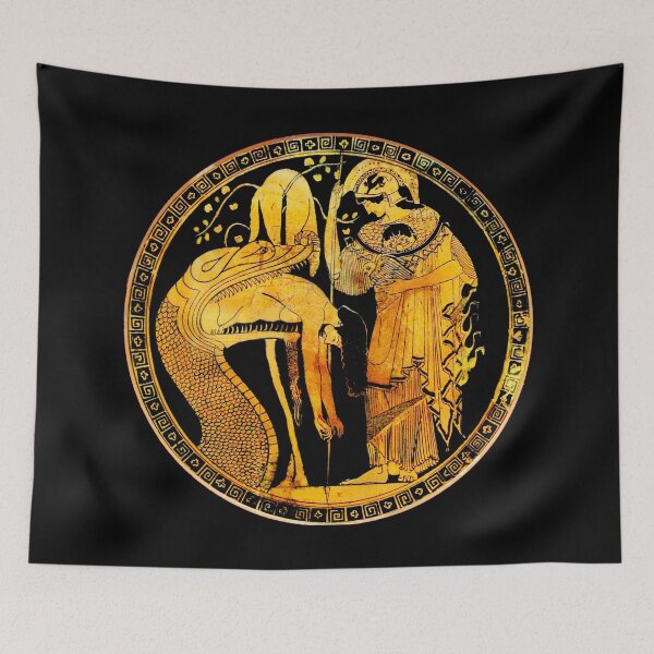 Item preview, DRAGON DISGORGES THE HERO JASON AND PALLAS ATHENA  Ancient Greek Attic Red Figure designed and sold by BulganLumini.