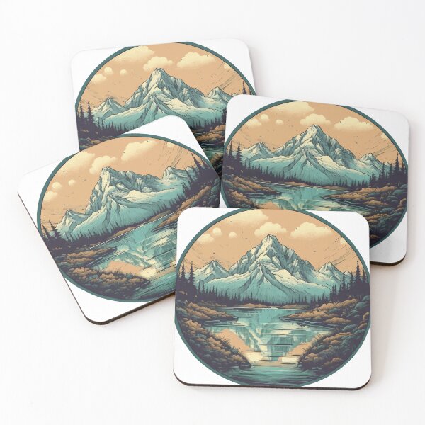 Item preview, A Retro Mount Cook / Aoraki with River In Dusky Blue and Peach- Vintage New Zealand  designed and sold by GVRDesign.
