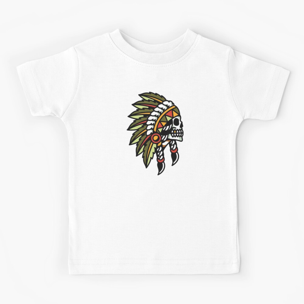 Traditional Native American Red Indian Skull Tattoo | Kids T-Shirt
