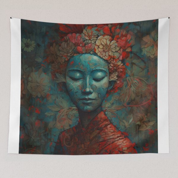 Item preview, Meditating woman with hair made of flowers designed and sold by ZenHorn.