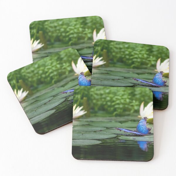 Item preview, a beautiful butterfly and water lily in the waters of the lake-beautiful-green-nature-reflection-flowers designed and sold by Hermossa-Art.