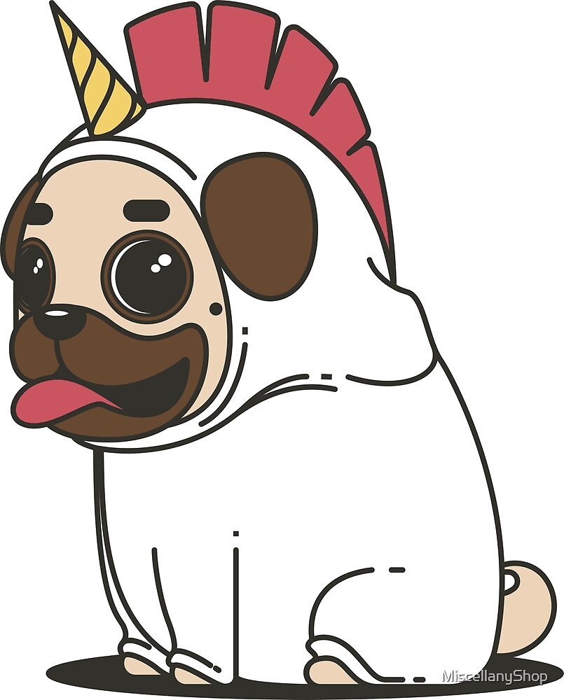 Chien De Carlin Mignon Dessin Animé En Costume De Licorne