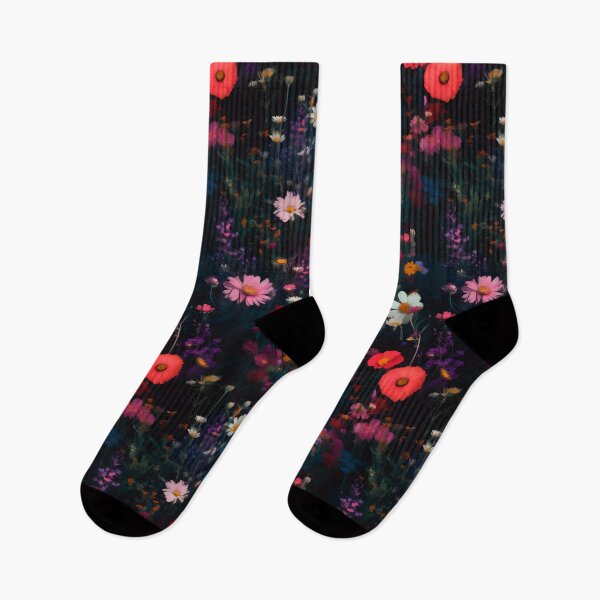 Item preview, Seamless floral pattern with wild bright wildflowers on a dark background designed and sold by SeamlessGuru.