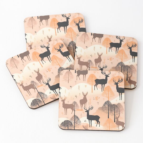 Item preview, Seamless animal pattern with deers in the forest in pastel warm drawning style designed and sold by SeamlessGuru.