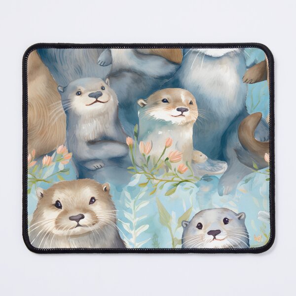 Item preview, Seamless animal pattern with qute otter family designed and sold by SeamlessGuru.