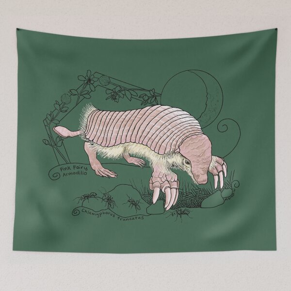 Item preview, A Pink Fairy Armadillo under the moon - green background designed and sold by mernstw.
