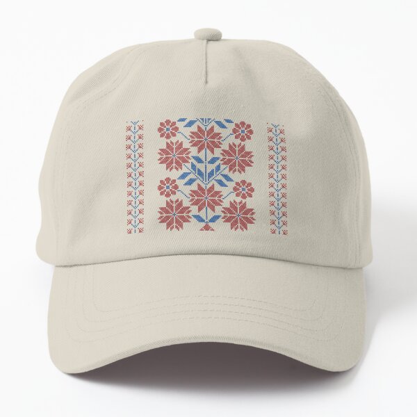 Aperçu de l'œuvre Réaliste Tatreez Broderie Palestinienne Folk Art Flowers Design #9 rouge-bleu créée et vendue par Chadi Bahij.