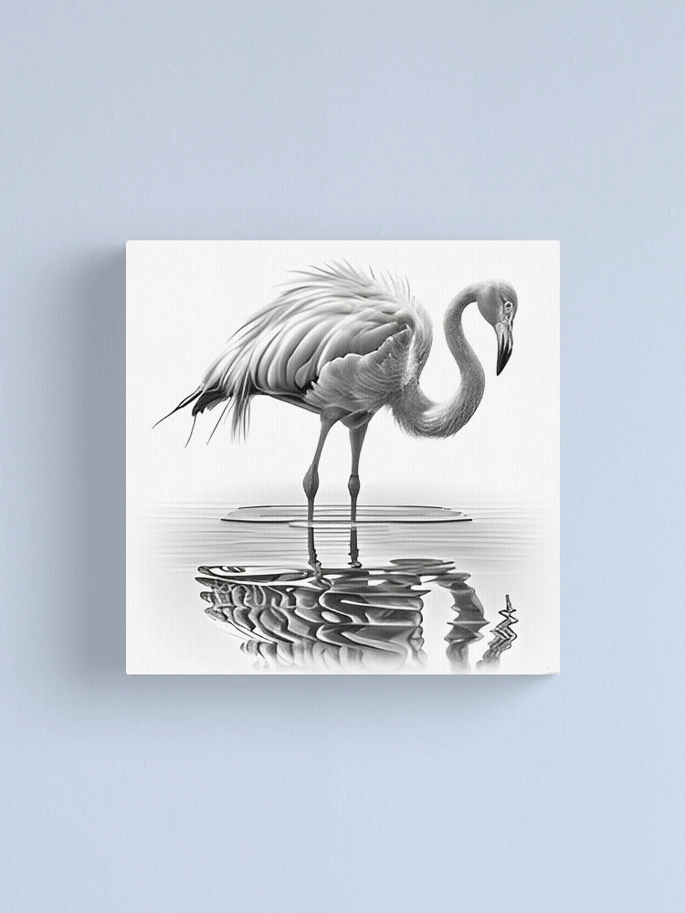 Black and white Flamingo drawing Canvas Print for Sale by Pencil-Art