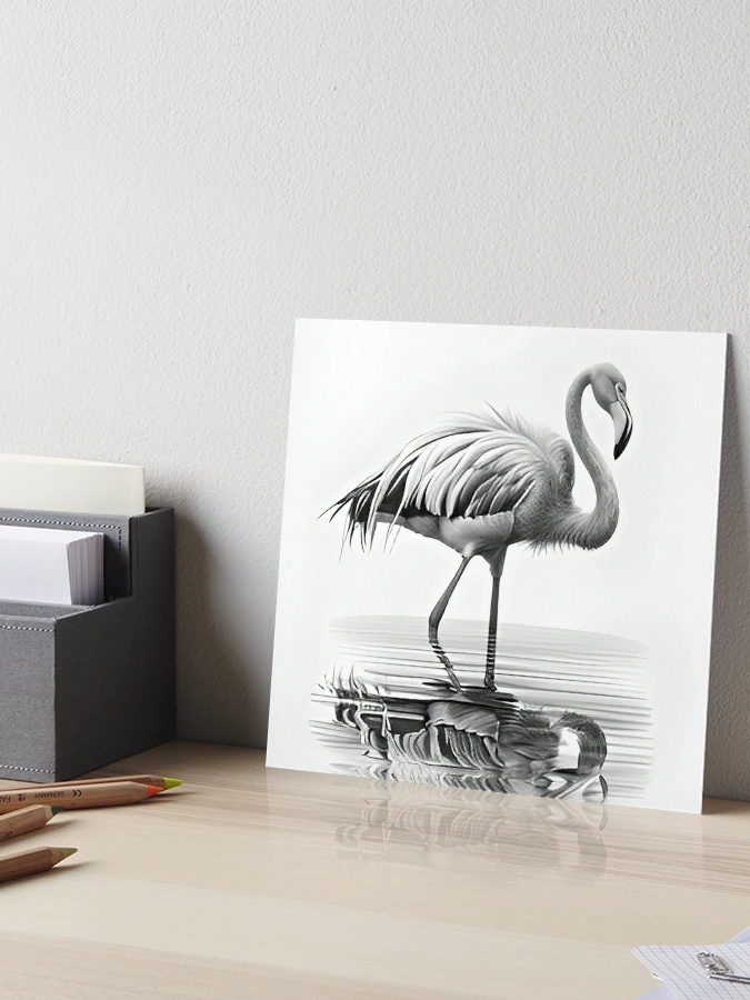 Black and white Flamingo drawing | Art Board Print