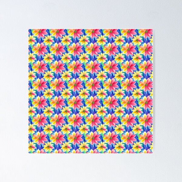 Item preview, Red and Yellow Watercolor Flower Pattern on Green and Blue Diagonal Background designed and sold by Aaron2610.