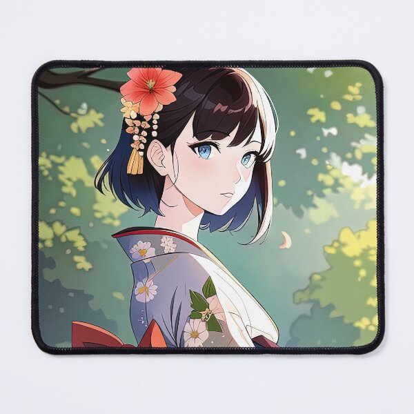 Item preview, Anime girl flower in hair and wearing colorful kimono designed and sold by RK - Shop.