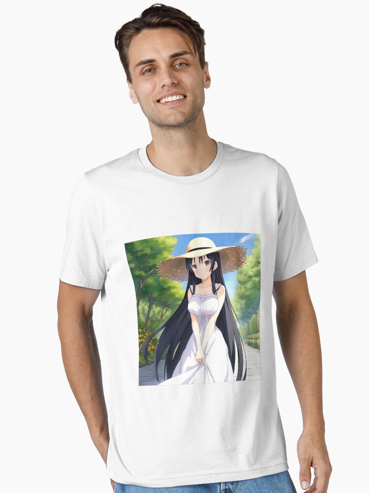 Anime girl with long black hair and white dress Essential T-Shirt