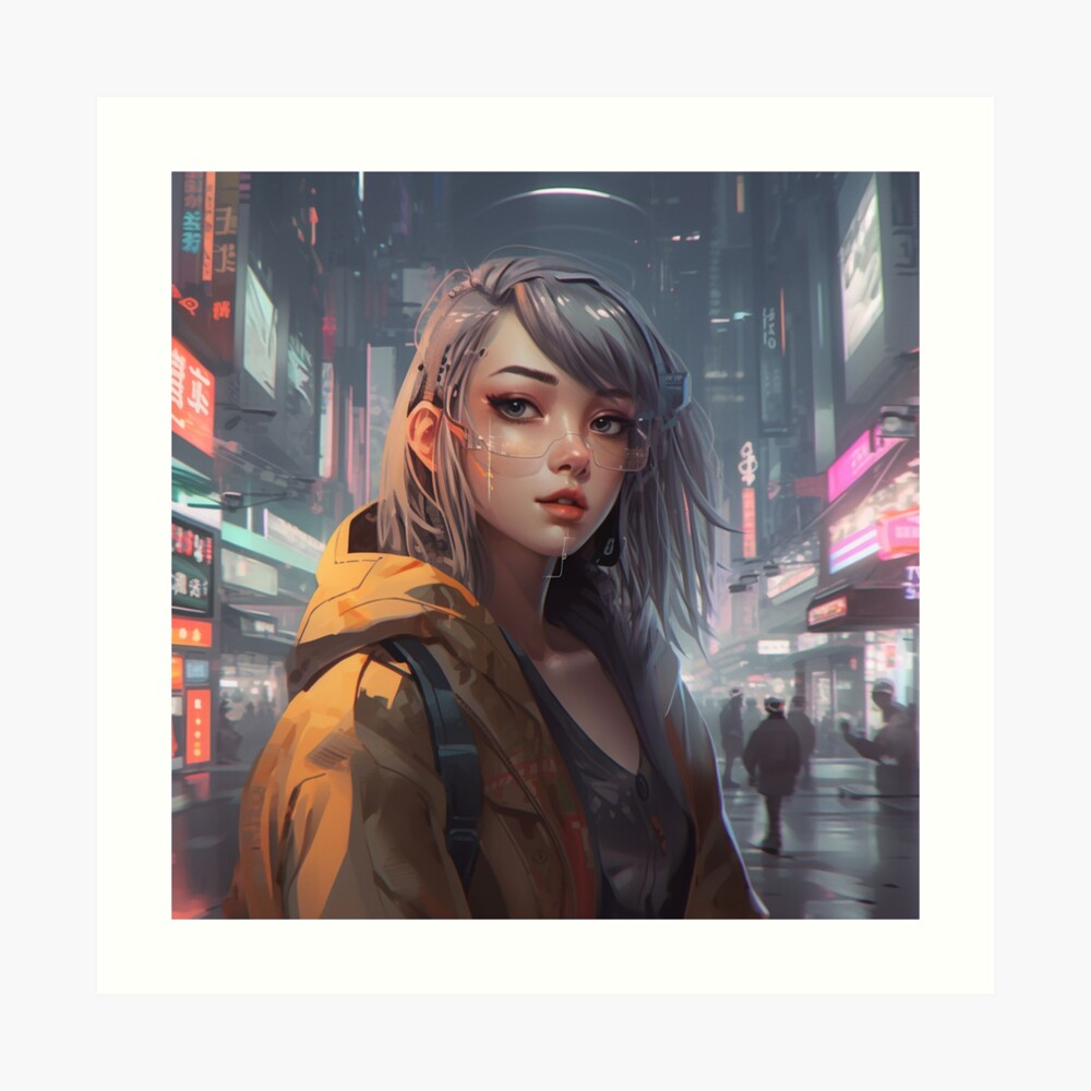 Midjourney AI Art Cyberpunk Anime Girl Walking in (Download Now) 