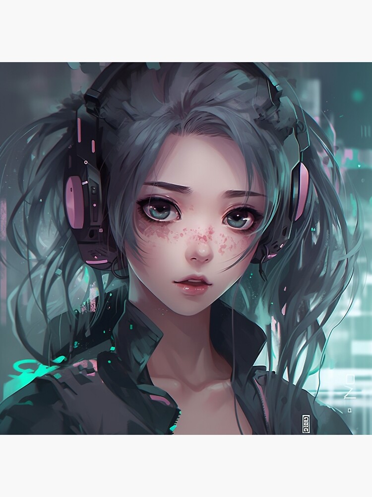 Colorful dreamscape of cyberpunk anime girl - AI Generated Artwork