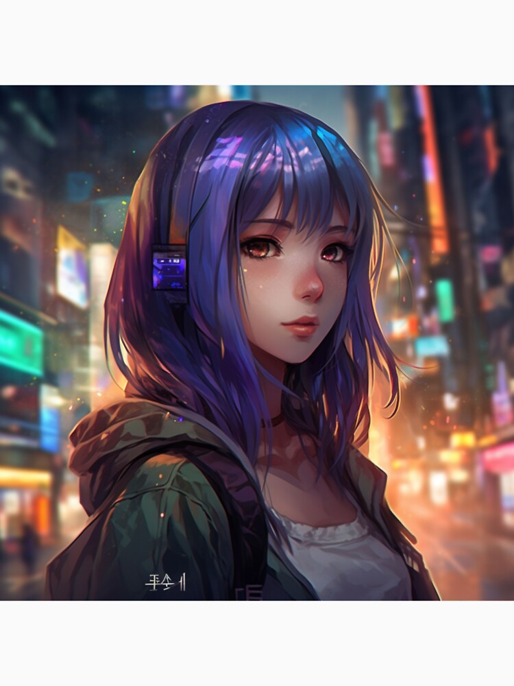 Premium AI Image  Cyberpunk anime girl with headphones blue eyes