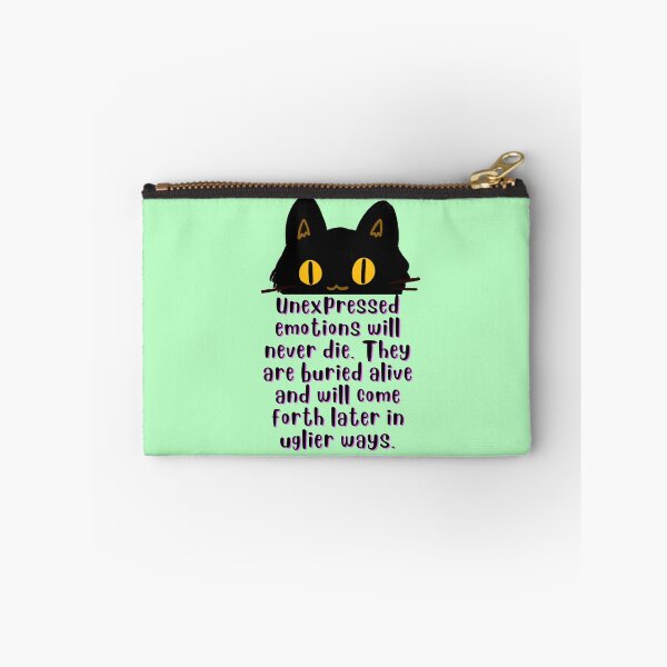Item preview, Cat illustration and Freud quote: Unexpressed emotions will never die. They are buried alive and will come forth later in uglier ways. designed and sold by artbleed.