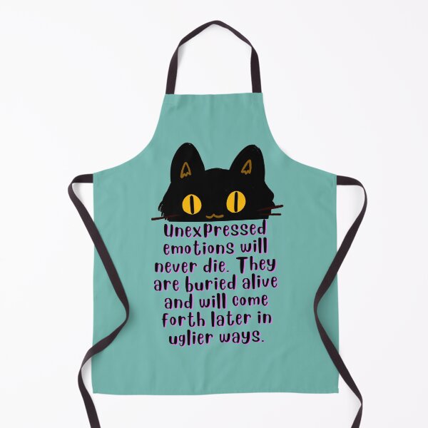 Item preview, Cat illustration and Freud quote: Unexpressed emotions will never die. They are buried alive and will come forth later in uglier ways. designed and sold by artbleed.