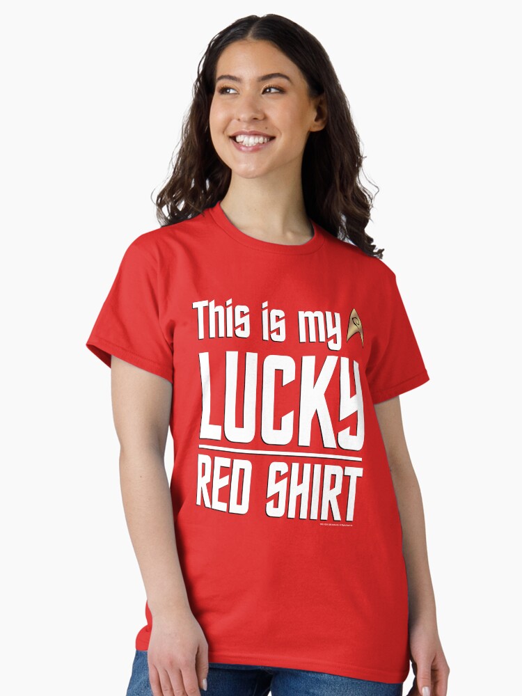 Thumbnail 2 of 7, Classic T-Shirt, Star Trek: The Original Series This Is My Lucky Red Shirt designed and sold by FifthSun.