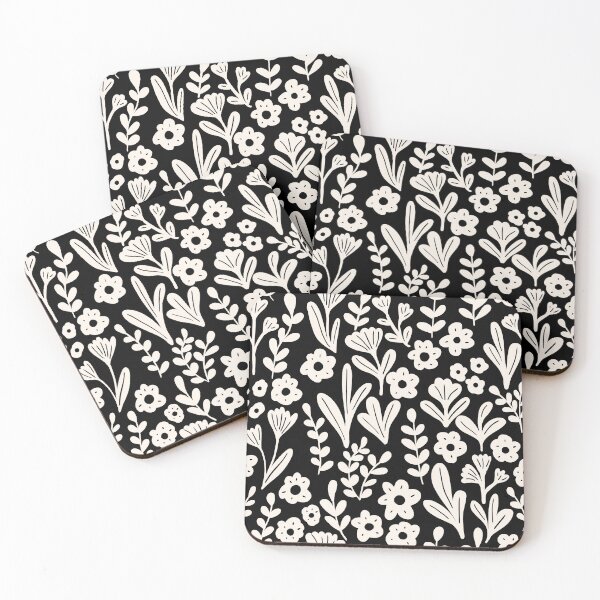 Item preview, Folk ditsy flower pattern in black and white designed and sold by Illustrated by Nat.