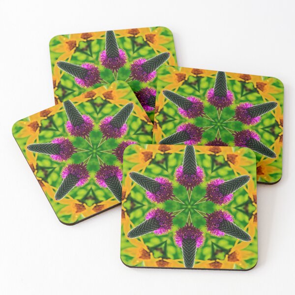 Item preview, Sunflower and purple prairie clover mandala, kaleidoscope designed and sold by rvjames.