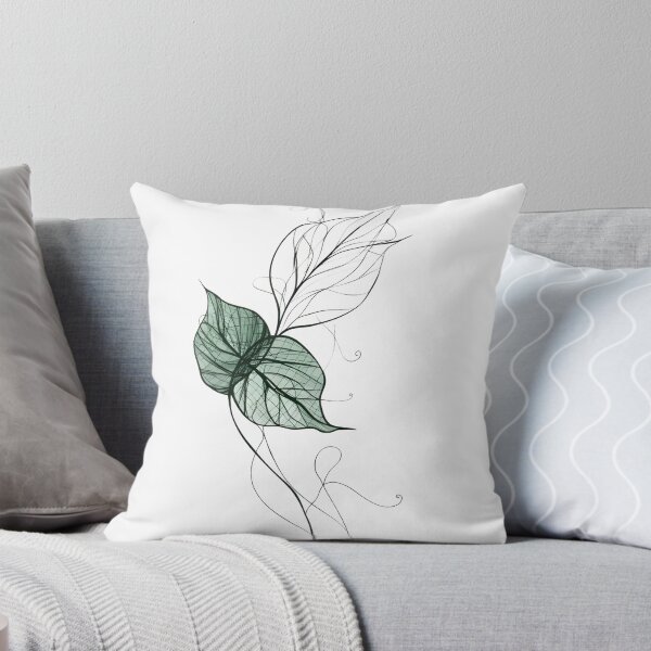 Elegant Bohemian Style Draped Ivy Vine Art Line Sketch Throw Pillow