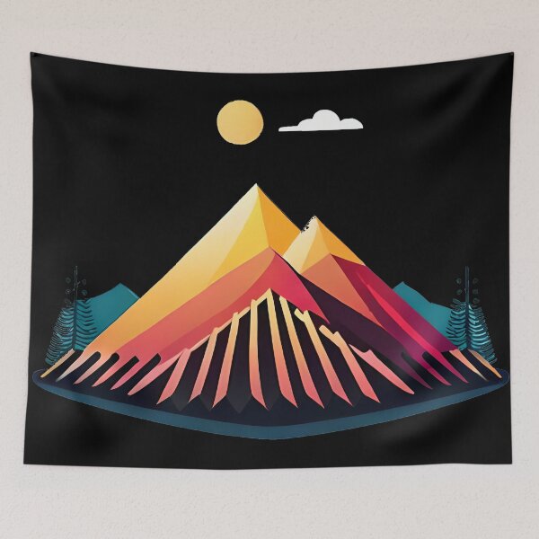 Item preview, A Mountain Sunrise - A Geometric Landscape in Pink and Orange Hues designed and sold by GalihDA.