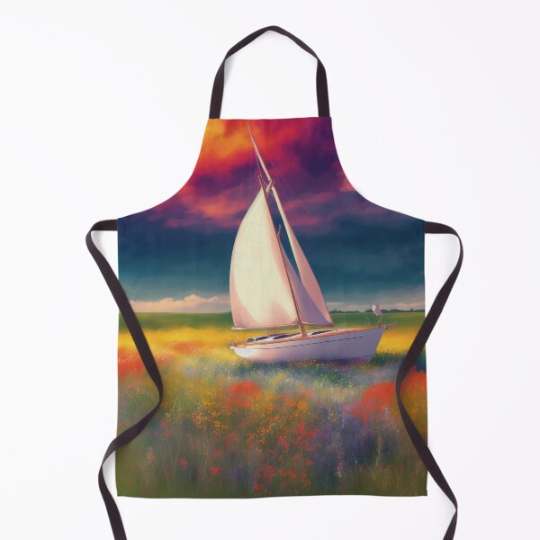 Artikelvorschau, Segelboot in einem Wildblumenfeld - Dramatischer roter Himmel - Ölgemälde entworfen und verkauft von Aaron2610.