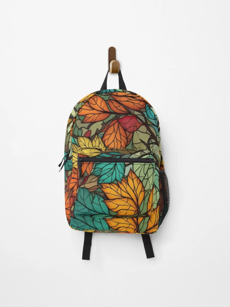 Thumbnail 1 of 3, Backpack, Stained Glass Fall leaves designed and sold by StylizedPattern.