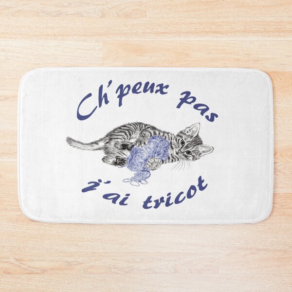 Item preview, Chaton à la pelota - graphite and blue color version, text in French designed and sold by SylvieG18.