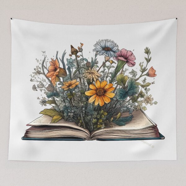 Item preview, Elegant Bohemian Flowers Growing From A Book Sketch designed and sold by StickeryPickery.