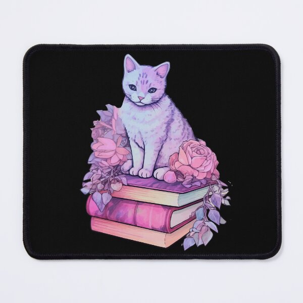 Item preview, Kitten Book Lover with Stacked Books and Pink Flowers designed and sold by She was a  Dreamer....