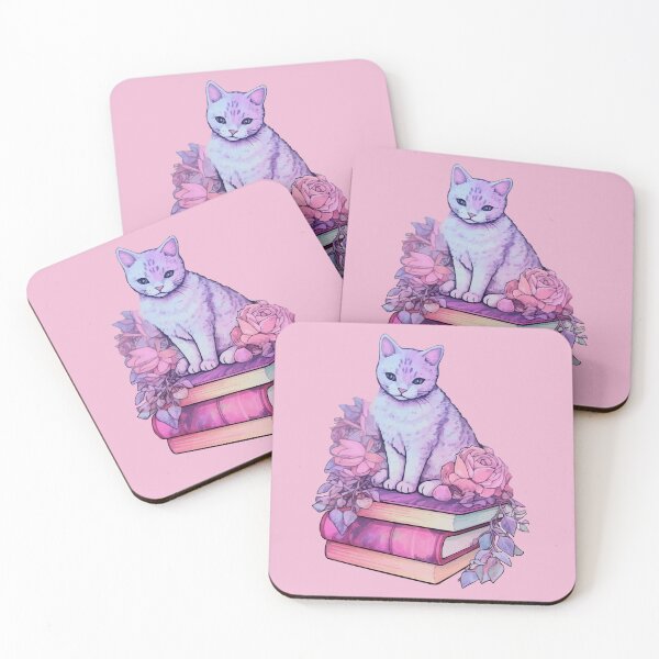 Item preview, Kitten Book Lover with Stacked Books and Pink Flowers designed and sold by She was a  Dreamer....